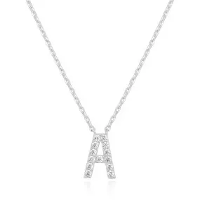 14k White Gold Created White Sapphire Initial A Letter Pendant Necklace Plated