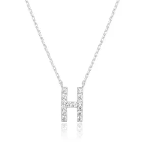 14k White Gold Created White Sapphire Initial H Letter Pendant Necklace Plated