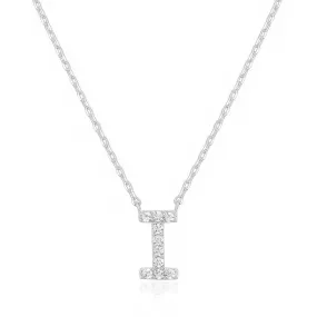 14k White Gold Created White Sapphire Initial I Letter Pendant Necklace Plated