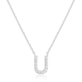 14k White Gold Created White Sapphire Initial U Letter Pendant Necklace Plated