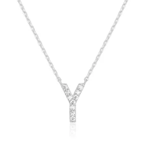 14k White Gold Created White Sapphire Initial Y Letter Pendant Necklace Plated