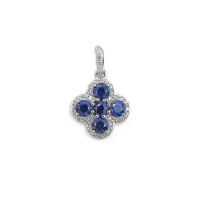 14K White Gold Diamond and Blue Sapphire Pendant Necklace