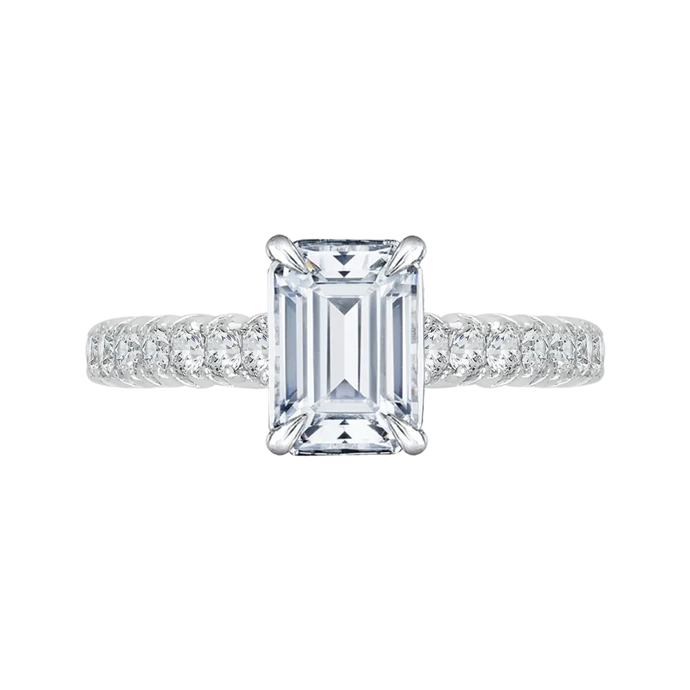 14K White Gold Emerald Cut Diamond Cathedral Style Engagement Ring with Euro Shank (Semi Mount)