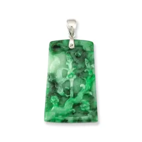 14k White Gold Green Jadeite Jade Carved Pendant