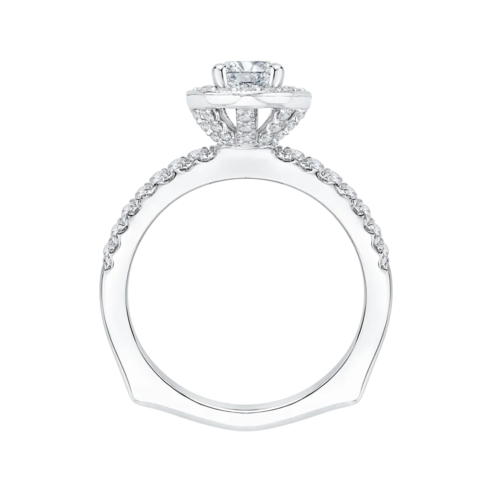 14K White Gold Oval Diamond Halo Engagement Ring with Euro Shank (Semi Mount)