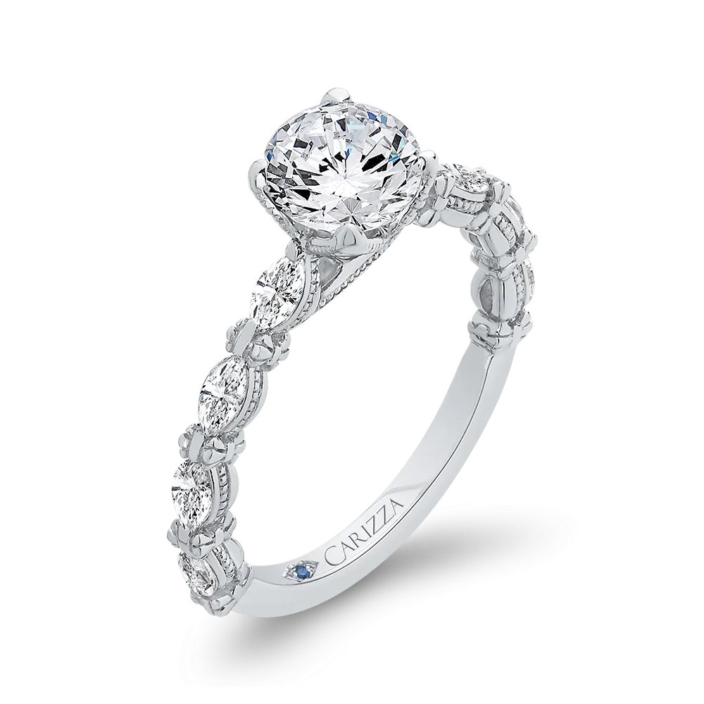 14K White Gold Round Cut Diamond Engagement Ring (Semi Mount)