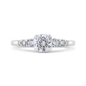 14K White Gold Round Cut Diamond Floral Engagement Ring