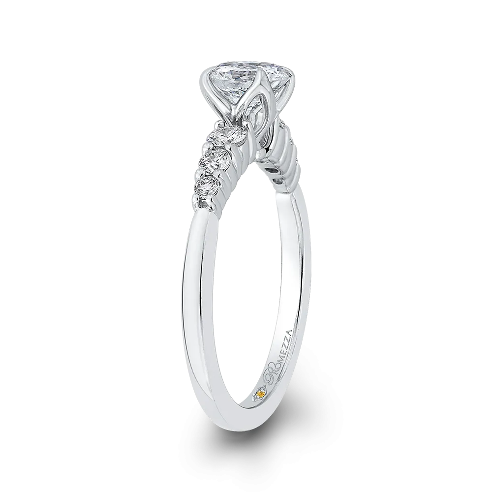 14K White Gold Round Cut Diamond Floral Engagement Ring