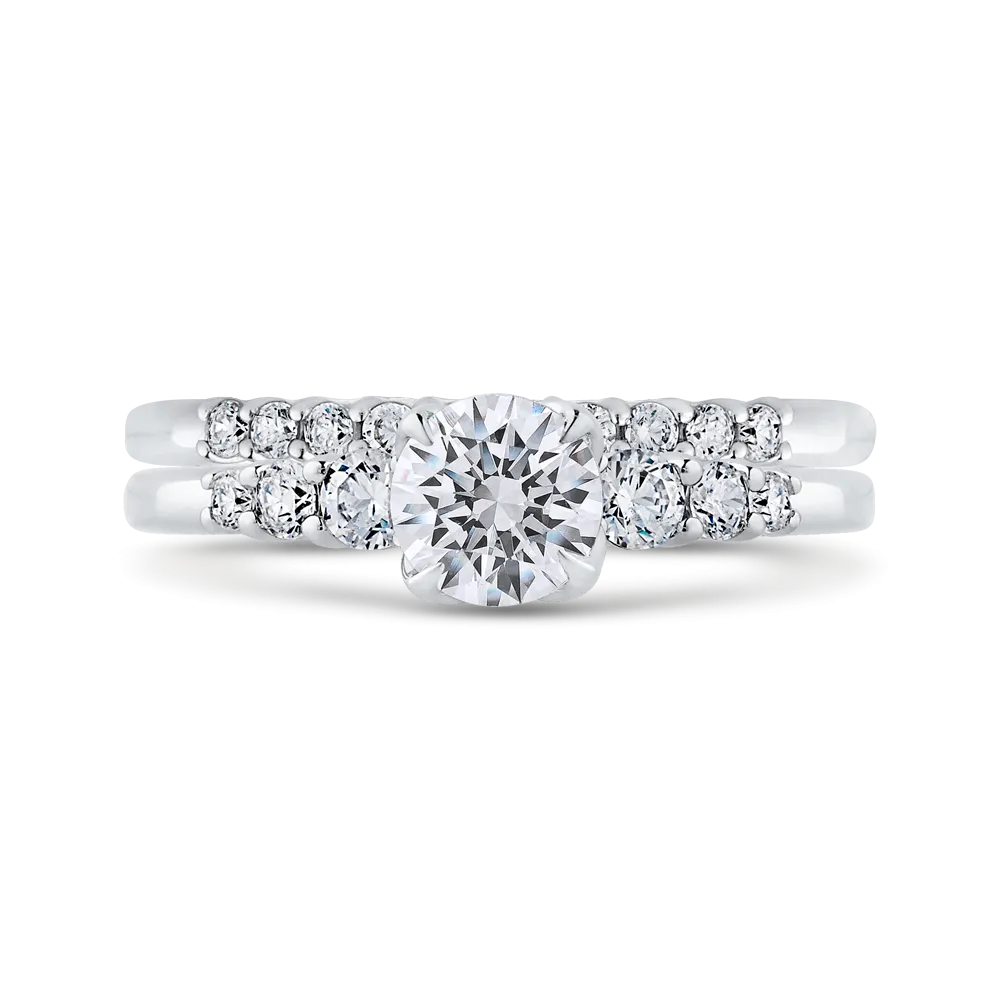 14K White Gold Round Cut Diamond Floral Engagement Ring