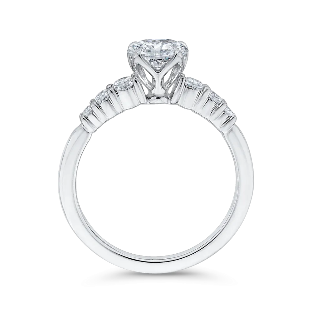 14K White Gold Round Cut Diamond Floral Engagement Ring