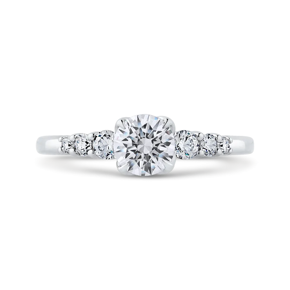 14K White Gold Round Cut Diamond Floral Engagement Ring