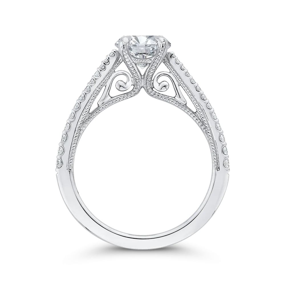 14K White Gold Round Diamond Engagement Ring (Semi Mount)