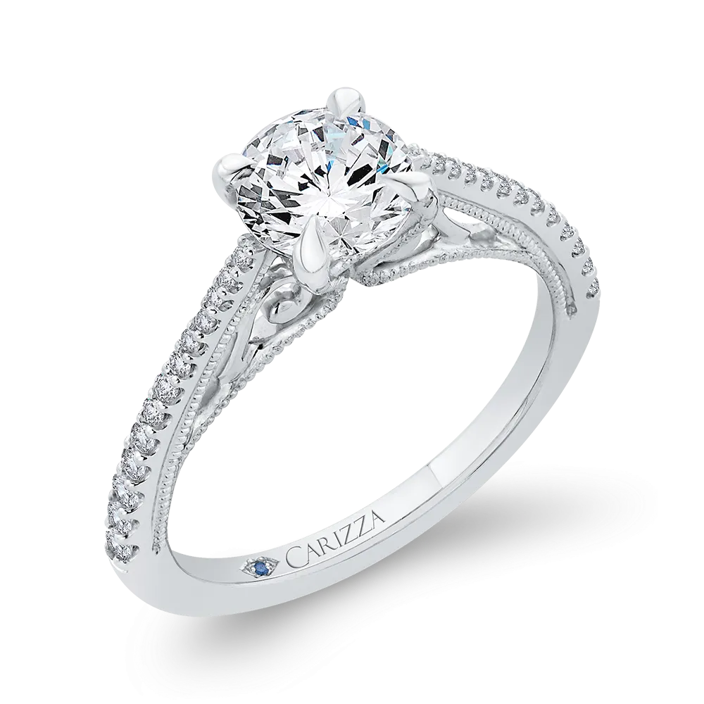 14K White Gold Round Diamond Engagement Ring (Semi Mount)