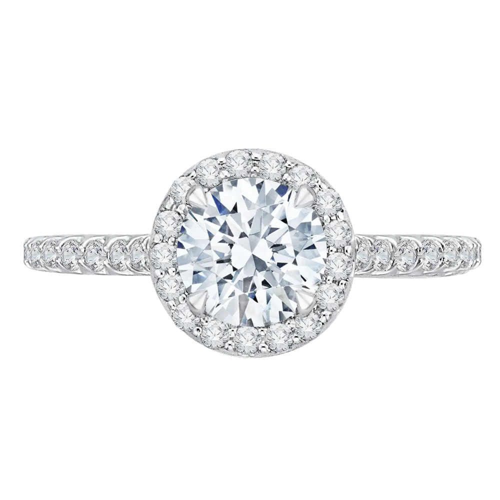 14K White Gold Round Diamond Halo Engagement Ring (Semi Mount)