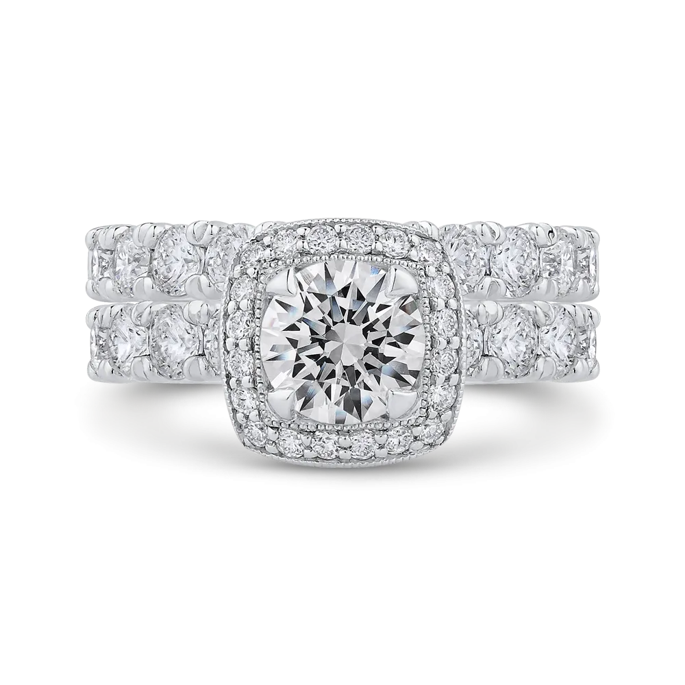 14K White Gold Round Diamond Halo Engagement Ring (Semi Mount)