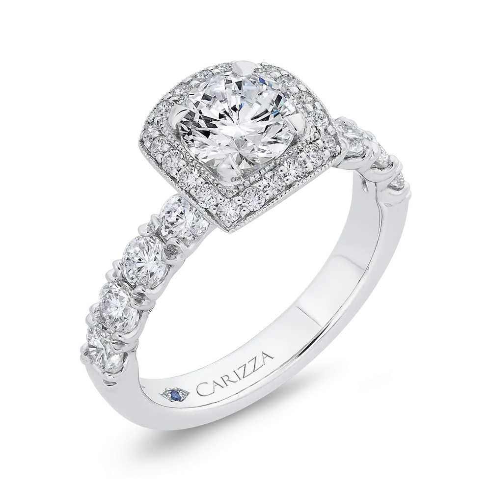 14K White Gold Round Diamond Halo Engagement Ring (Semi Mount)