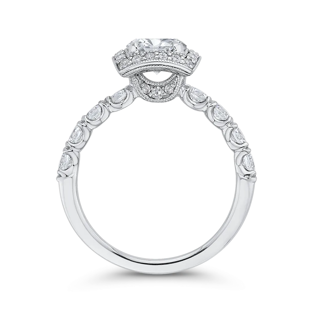 14K White Gold Round Diamond Halo Engagement Ring (Semi Mount)