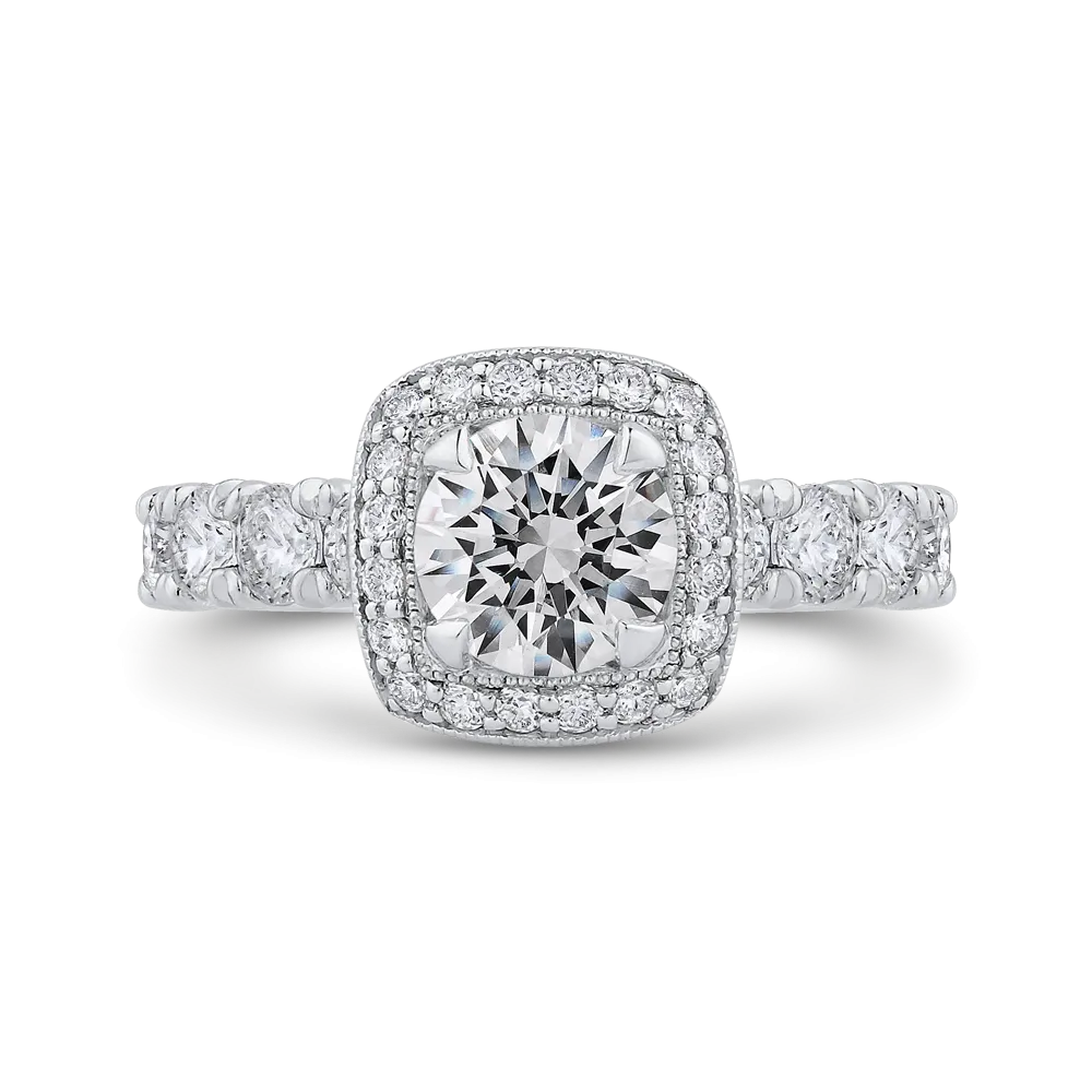 14K White Gold Round Diamond Halo Engagement Ring (Semi Mount)