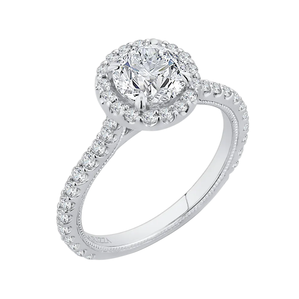 14K White Gold Round Diamond Halo Engagement Ring (Semi Mount)