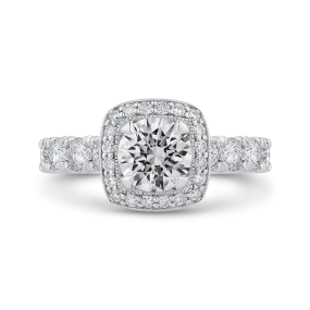 14K White Gold Round Diamond Halo Engagement Ring (Semi Mount)