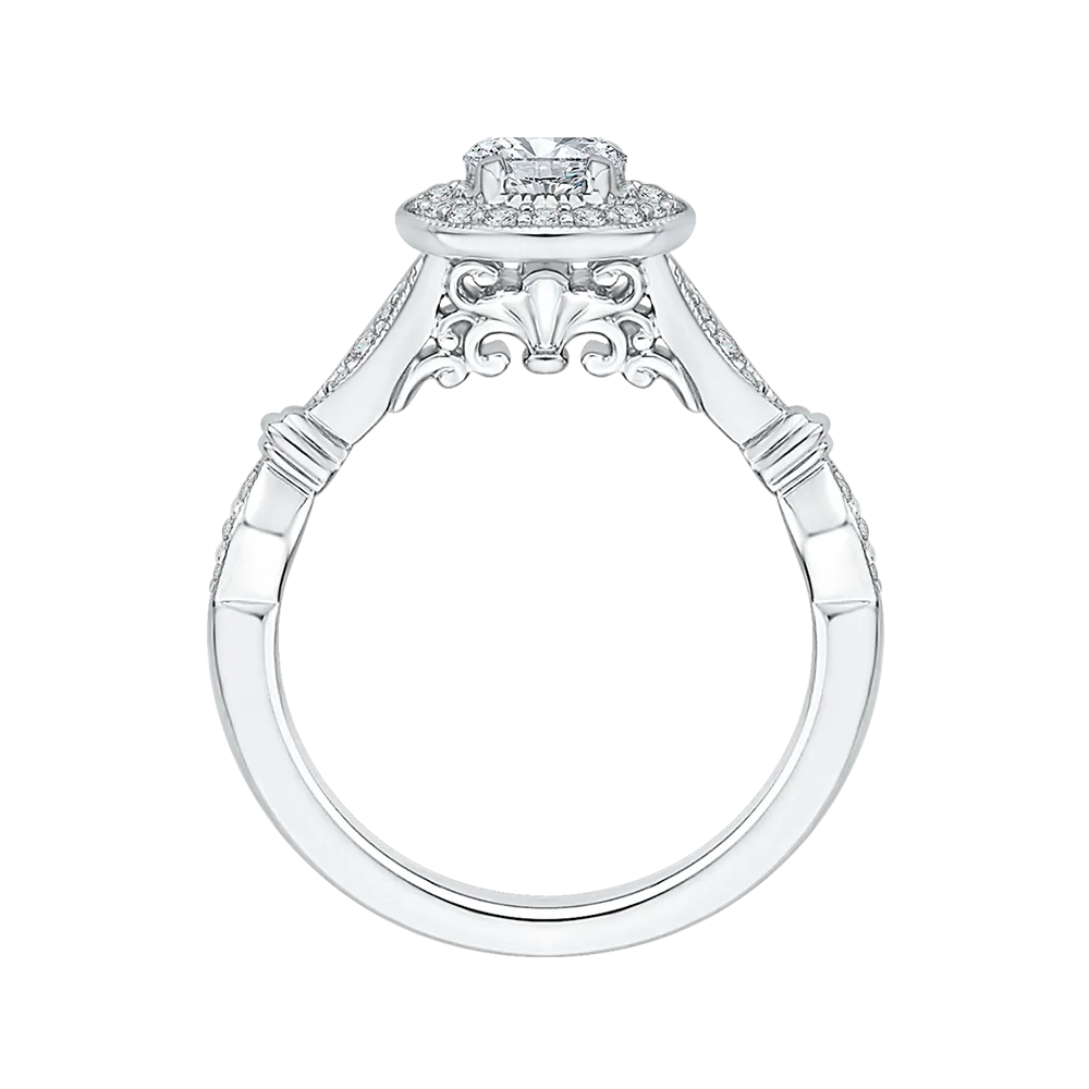 14K White Gold Round Diamond Halo Vintage Engagement Ring