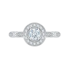 14K White Gold Round Diamond Halo Vintage Engagement Ring