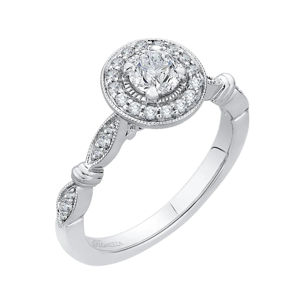 14K White Gold Round Diamond Halo Vintage Engagement Ring