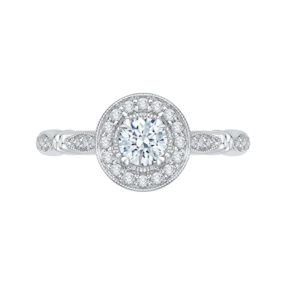 14K White Gold Round Diamond Halo Vintage Engagement Ring