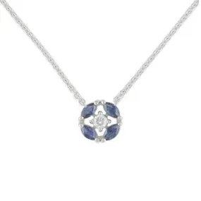 14K White Gold Sapphire and Diamond Cluster Necklace