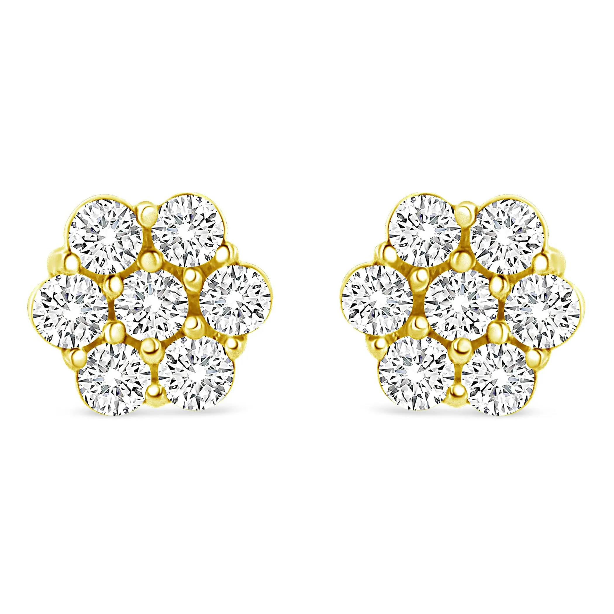 14K Yellow Gold 1/2 Cttw Round Brilliant Cut Diamond Floral Cluster Screwback Stud Earrings (I-J Color, SI2-I1 Clarity)