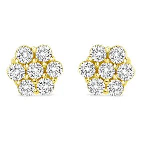 14K Yellow Gold 1/2 Cttw Round Brilliant Cut Diamond Floral Cluster Screwback Stud Earrings (I-J Color, SI2-I1 Clarity)