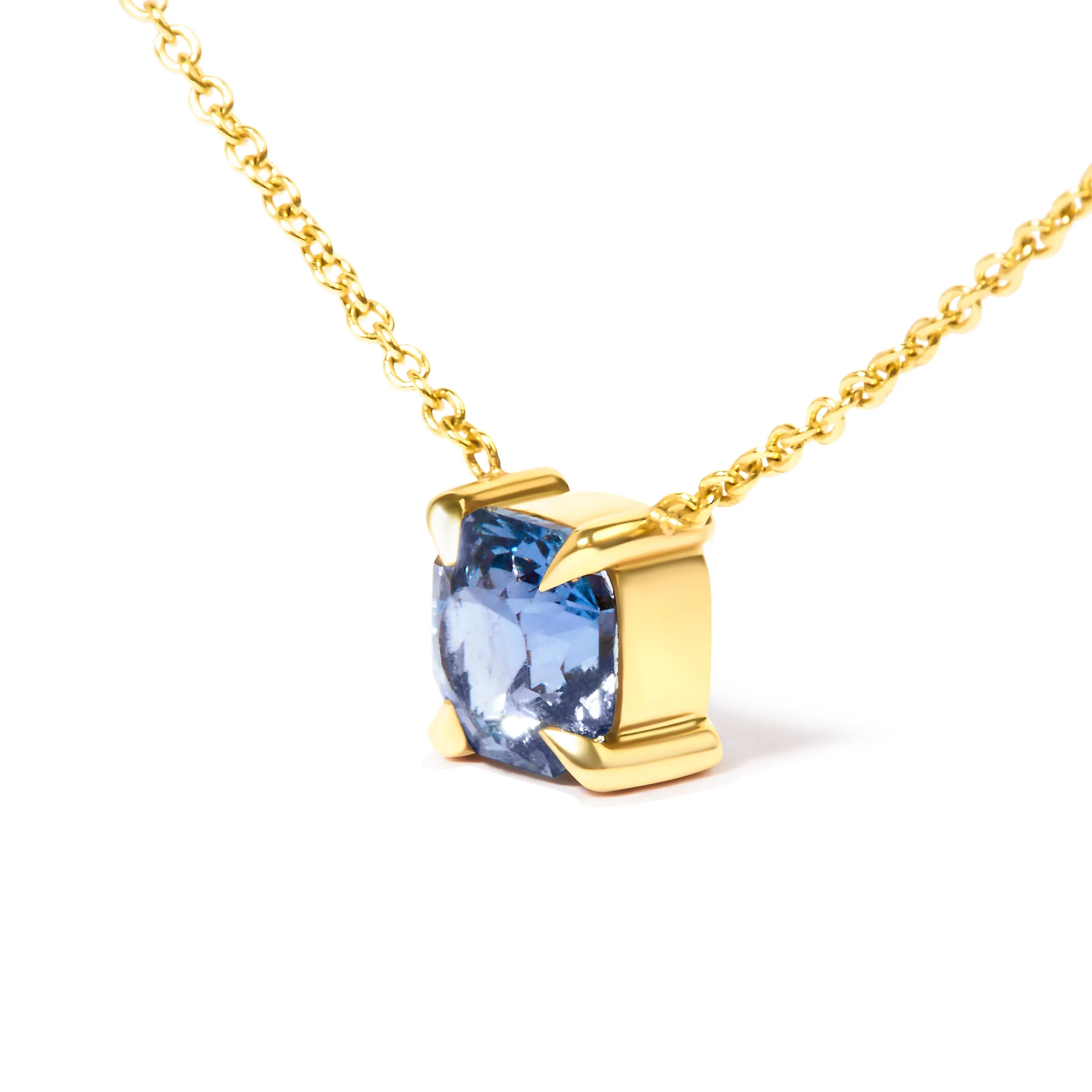 14k Yellow Gold 4/5 Cttw Natural Cushion Cut Blue Sapphire Solitaire Pendant Necklace