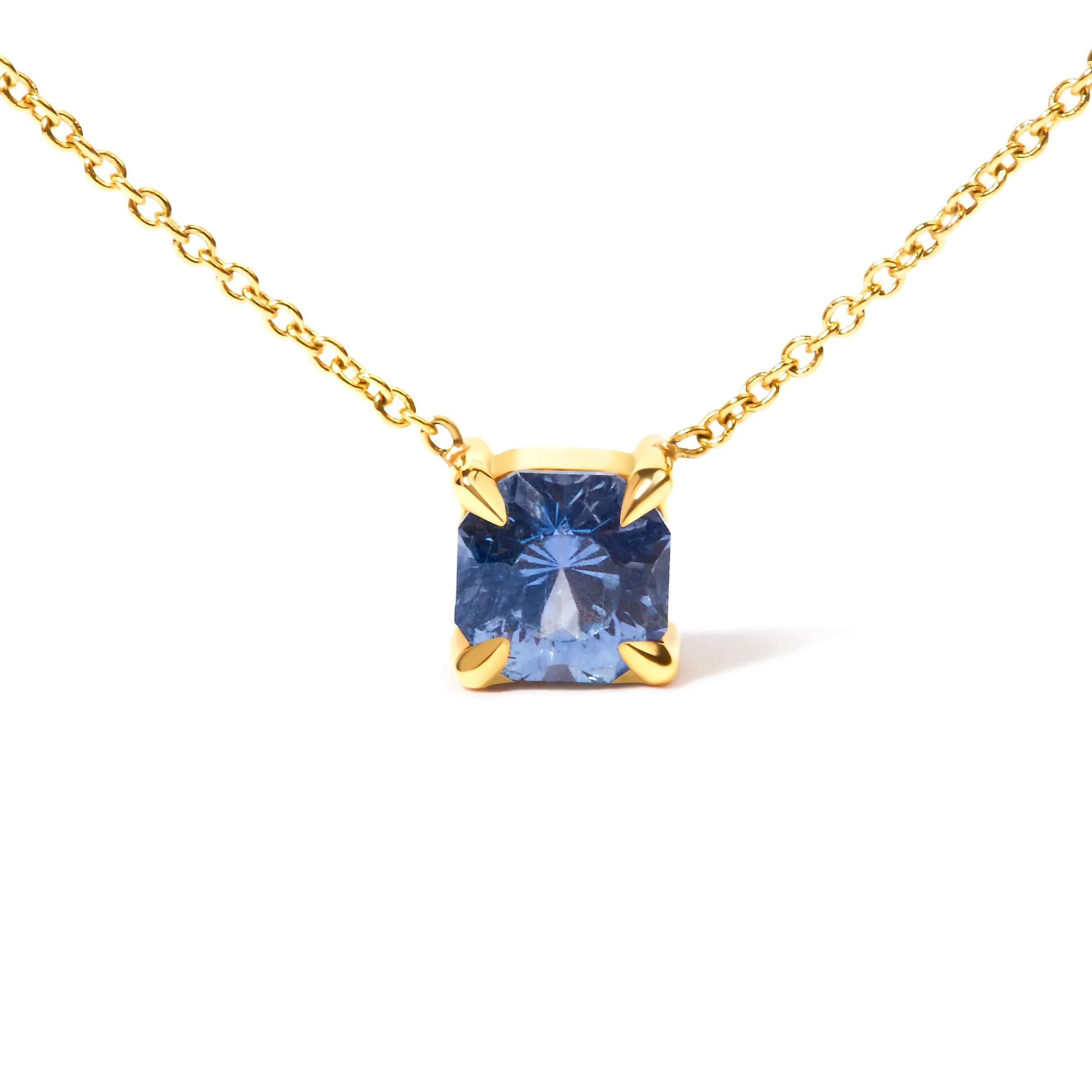 14k Yellow Gold 4/5 Cttw Natural Cushion Cut Blue Sapphire Solitaire Pendant Necklace