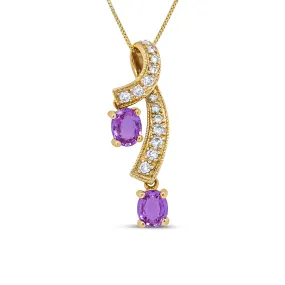 14K Yellow Gold 6x4mm Oval Pink Sapphire and 1/5 Cttw Round Diamond Pendant Necklace -