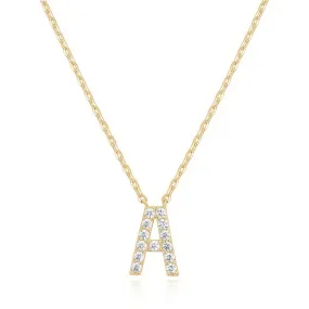 14k Yellow Gold Created White Sapphire Initial A Letter Pendant Necklace Plated