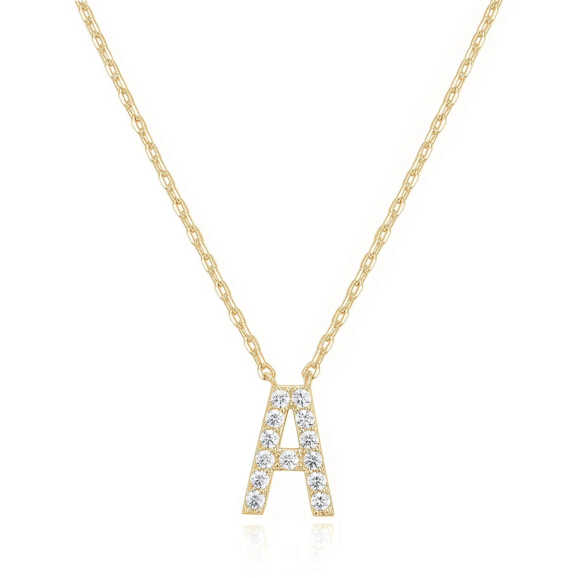 14k Yellow Gold Created White Sapphire Initial A Letter Pendant Necklace Plated