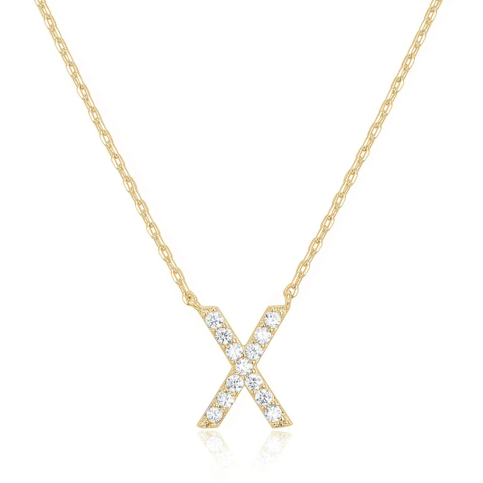 14k Yellow Gold Created White Sapphire Initial X Letter Pendant Necklace Plated