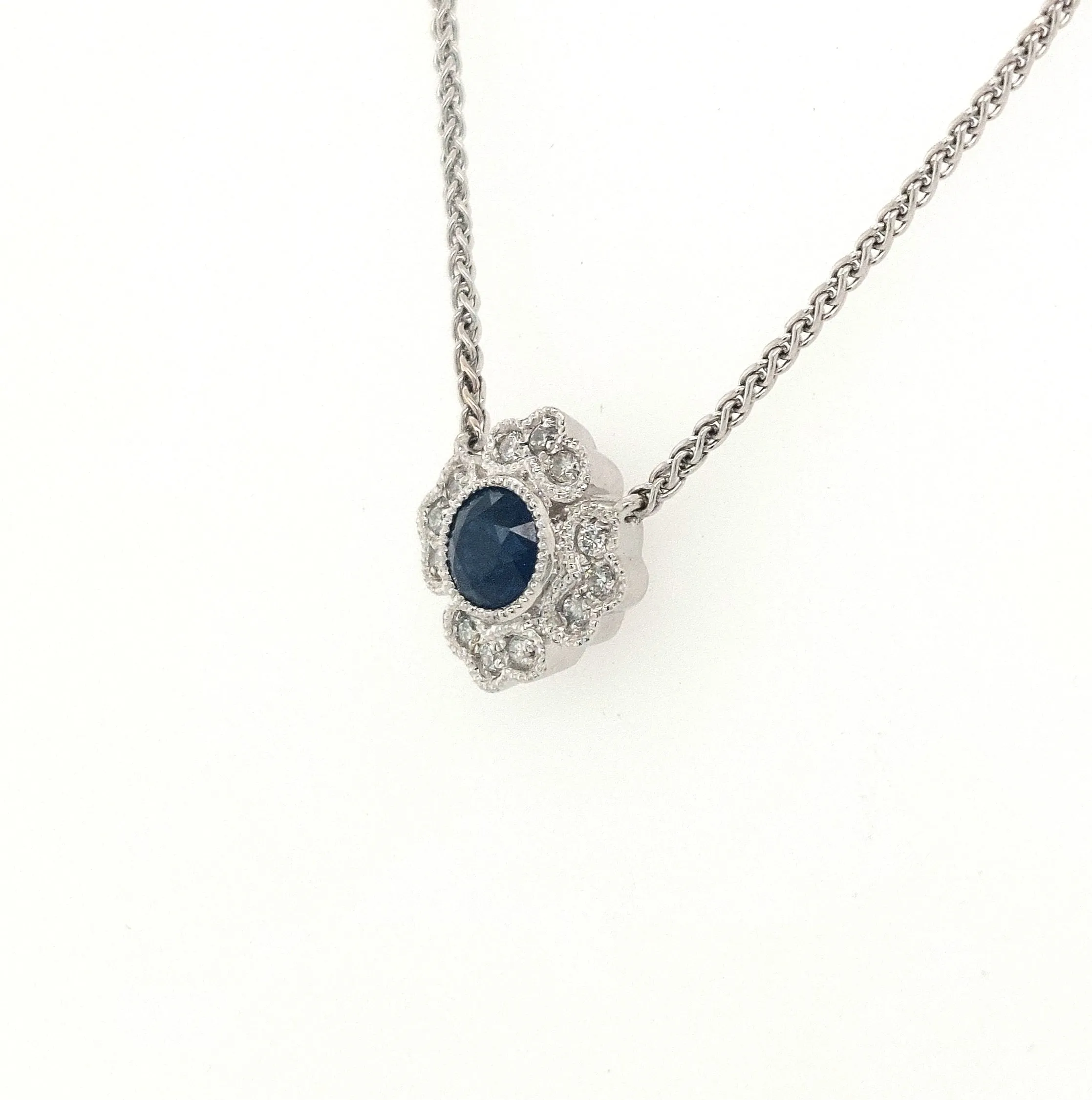 14KW Blue Sapphire & Diamond Necklace