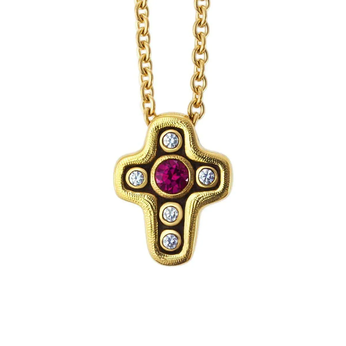 18K Cross Pink Sapphire & Diamond Pendant & Chain - M-1815