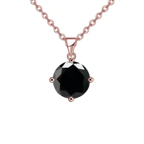 18K Rose Gold 1 Carat Created Black Sapphire Round Stud Necklace Plated 18 inch