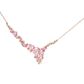 18K Rose Gold 1/2 Cttw Brown Diamond and Multi-Size Oval Pink Sapphire Cluster Cascade Statement Station Necklace