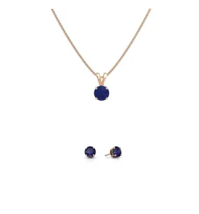 18K Rose Gold 1/2ct Blue Sapphire Round 18 Inch Necklace and Earrings Set Plated