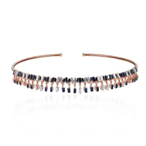 18k Rose Gold Prong Baguette Sapphire & Diamond Beautiful Cuff Choker Necklace