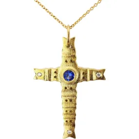 18K Spring Cross Sapphire & Diamond Pendant Necklace - M-103