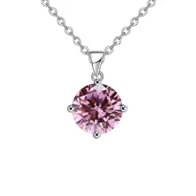 18K White Gold 3 Carat Created Pink Sapphire Round Stud Necklace Plated 18 inch