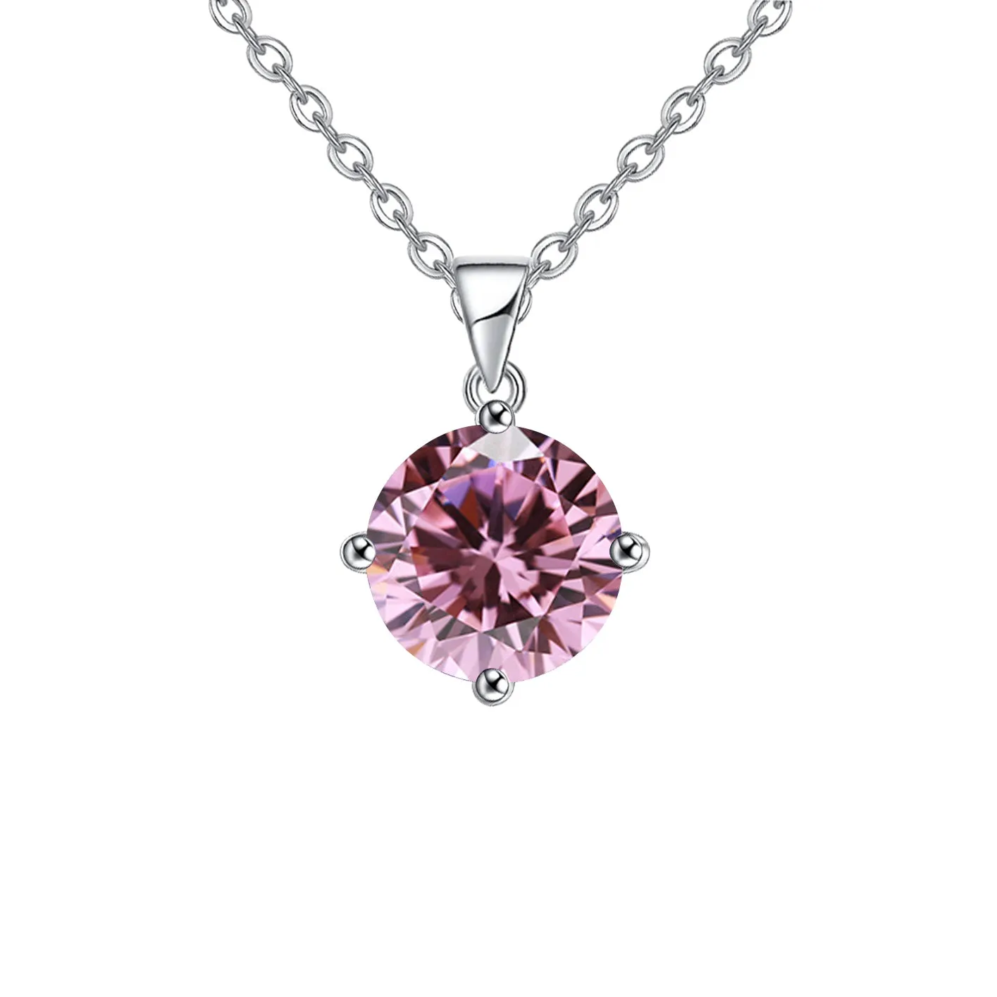 18K White Gold 3 Carat Created Pink Sapphire Round Stud Necklace Plated 18 inch