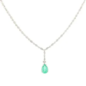 18K White Gold Emerald and Diamond Necklace