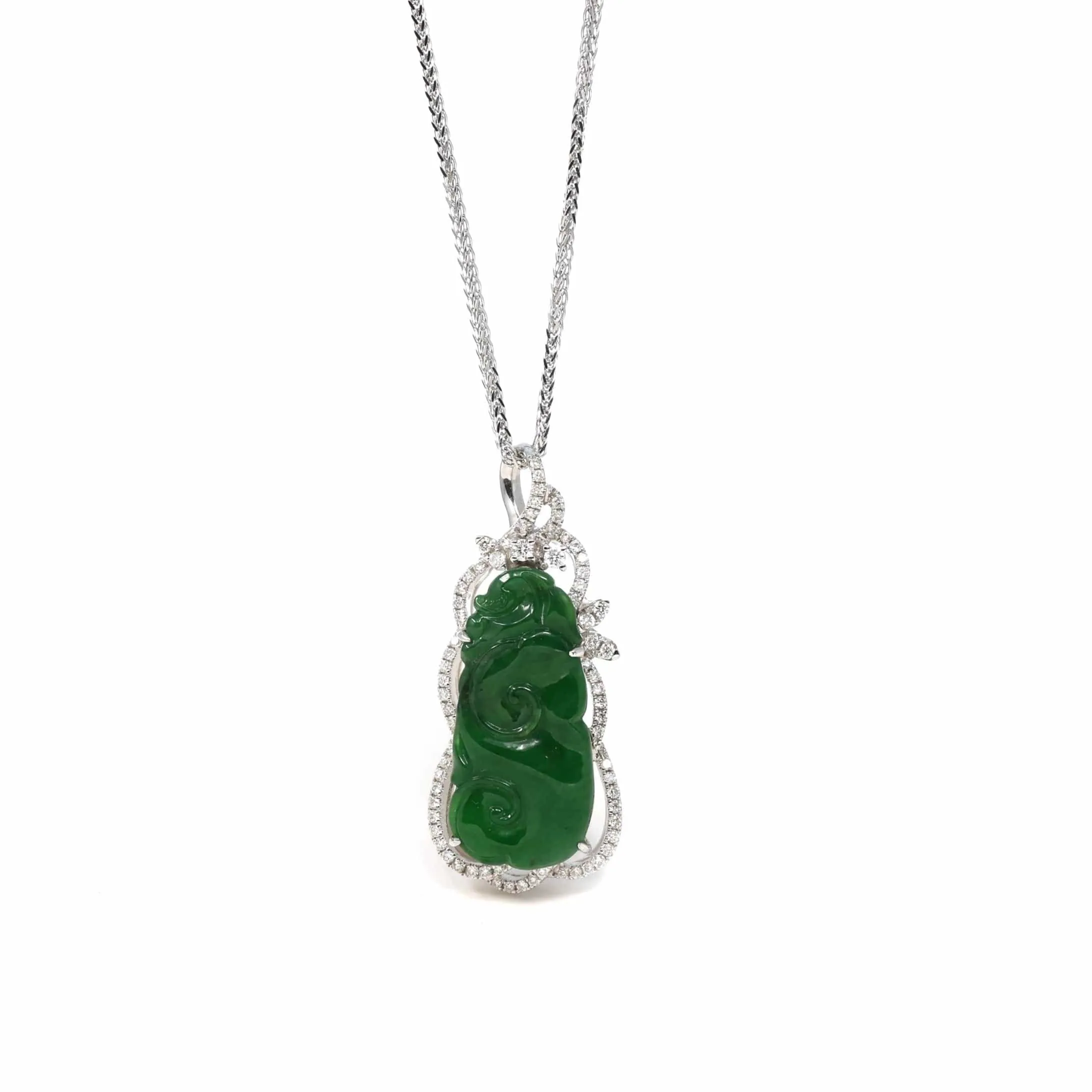 18K White Gold High-End Imperial Jadeite Jade Ru Yi "As you wish" Necklace with Diamonds