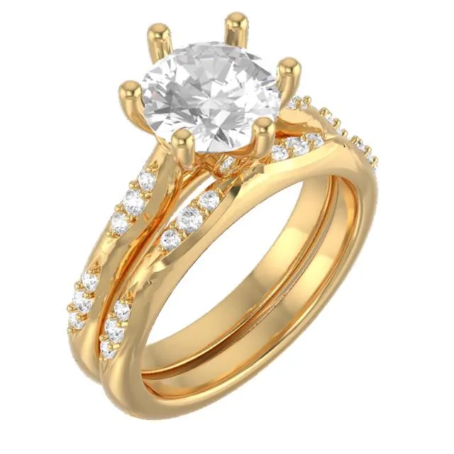 18k Yellow Gold Round Diamond 6-prong Accent Engagement Ring