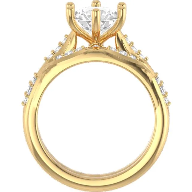 18k Yellow Gold Round Diamond 6-prong Accent Engagement Ring